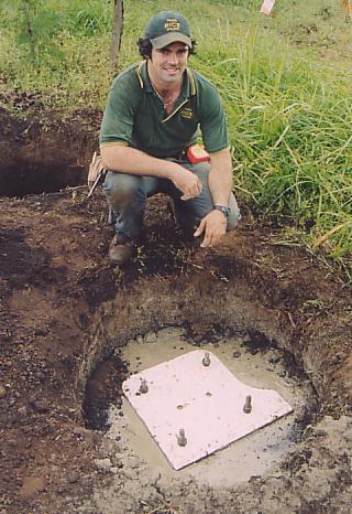 Gemma's brother, Paddy, helped to do the hold down bolts for the big steel Header tank stand which was still under construction.