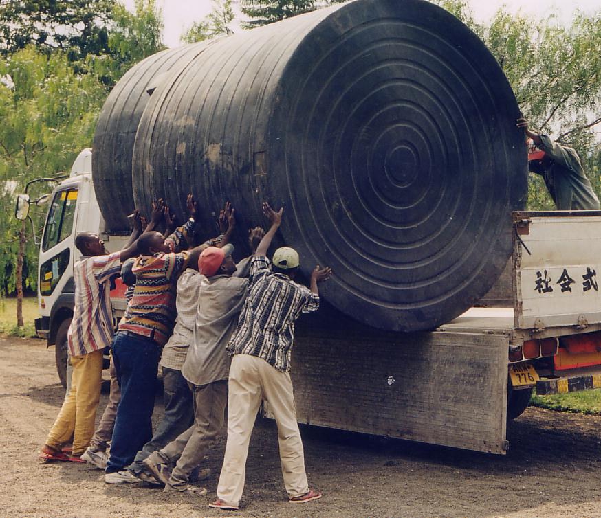 One of the water tanks about to be installed at St Jude's in 2003