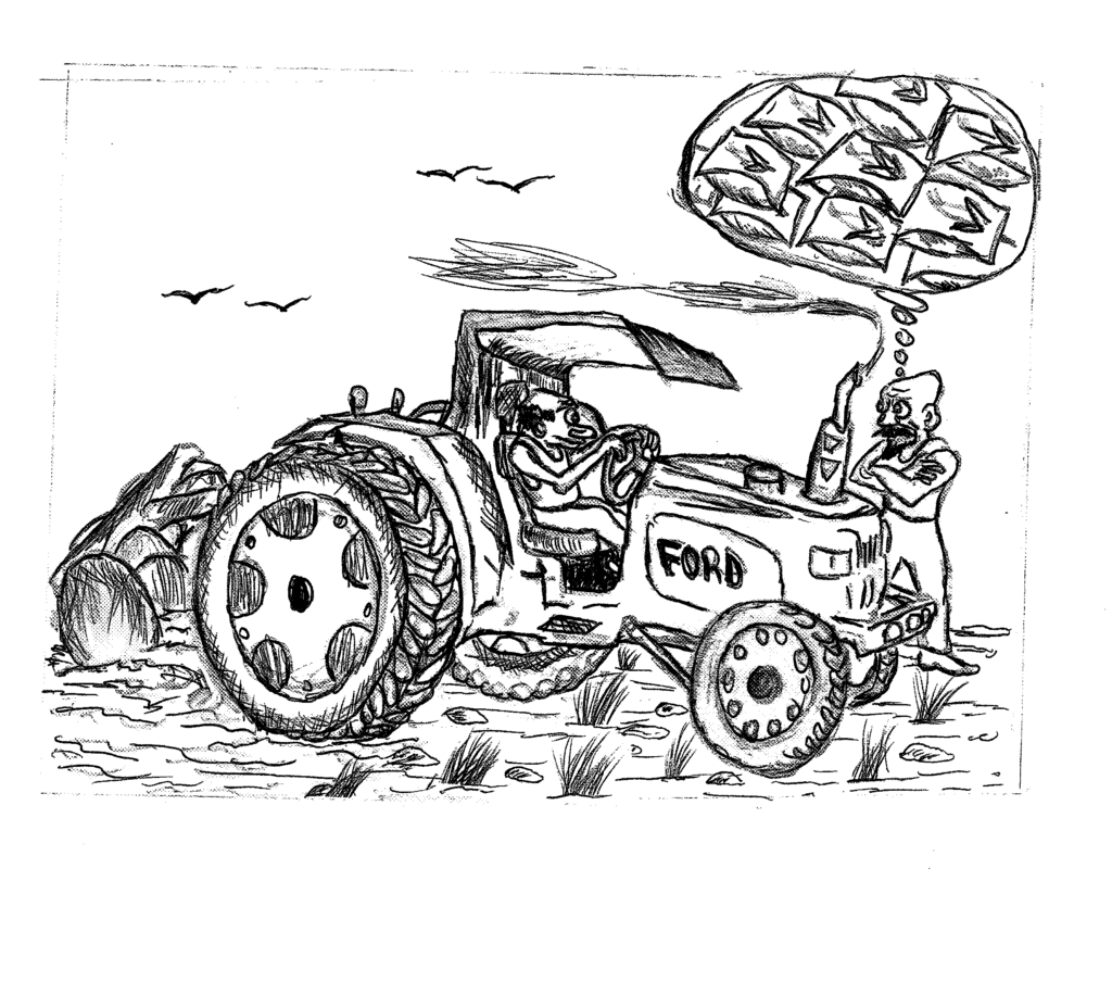 This cartoon shows how standards accelerated the use of technology in agricultural activities.