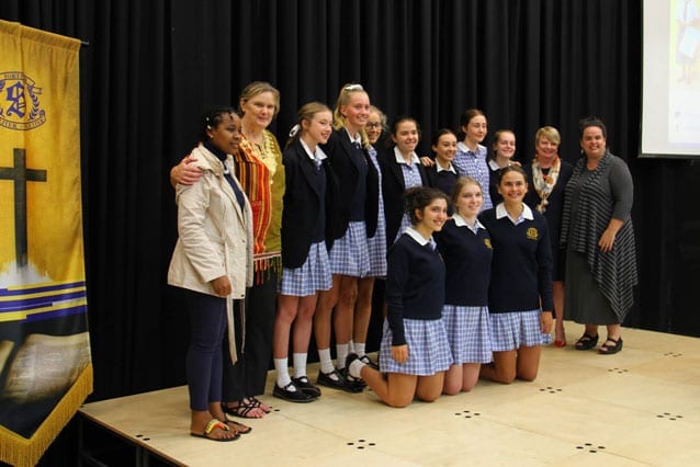 On tour: Gemma and graduate Dorice were thrilled to meet the Strathcona team last month at their fundraising breakfast. (Photo: Strathcona BGGS)