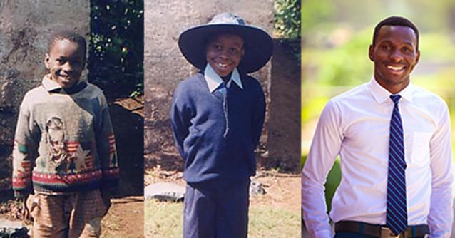 Growing with the school: (left to right) Erick before he was enrolled at St Jude's, Erick with his first uniform and Erick in his Form 6 uniform.