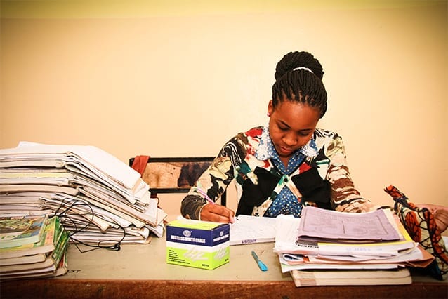 Dorice models determination and discipline: Dorice hard at work preparing lesson plans during her Community Service Year.