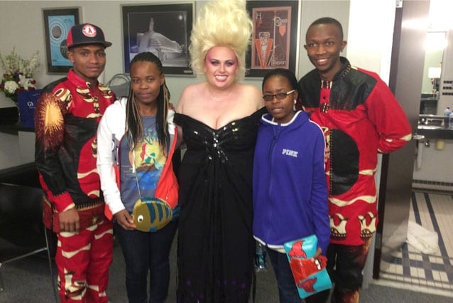 American vacation: Joseph, Rahel, Rebel, Anna and Enoch behind the scenes at The Hollywood Bowl, where Rebel played villain Ursula in Disney's The Little Mermaid live show.