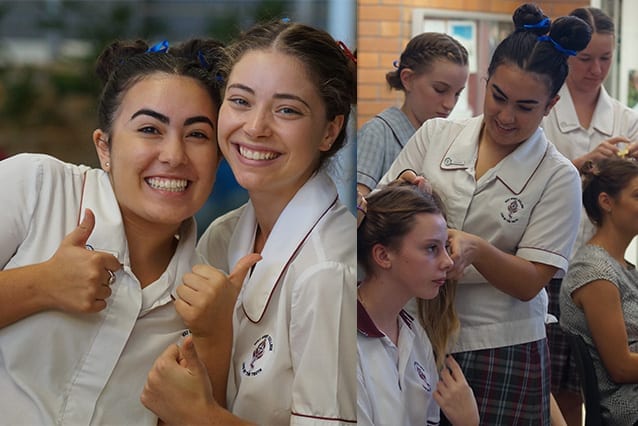 Tackling poverty while looking great: The students and staff of Holy Spirit College got into the spirit with their Two Bun Tuesday for Tanzania.