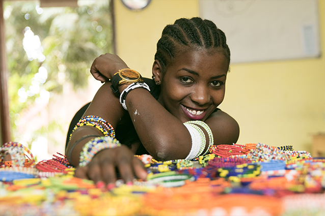 Creativity for a great cause: Miriam with her colourful beaded jewellery.