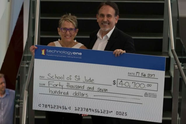 Superstars: EAF Board Director, Noela, thanks Adrian Di Marco for TechnologyOne's significant contribution.