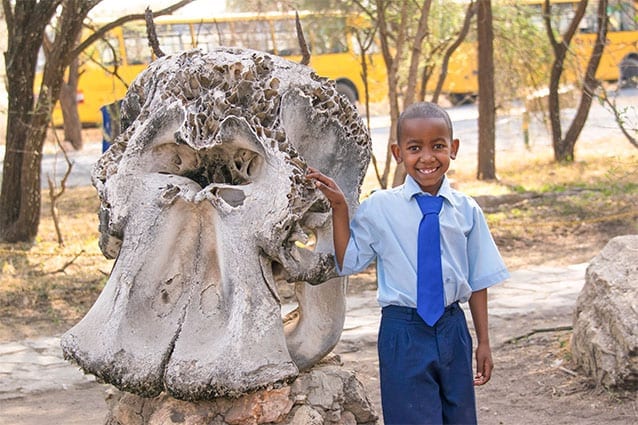 Ancient relics: Students got up-close-and-personal with rare remains outside Tarangire. 