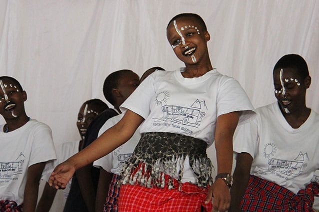 Centre stage: Laura's sponsor student, Hadija (Form 1), performed for an audience of 2000 on St Jude's Day.