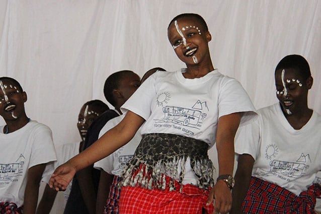 Centre stage: Laura's sponsor student, Hadija (Form 1), performed for an audience of 2000 on St Jude's Day. 