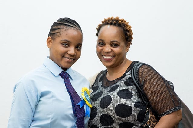 Unstoppable duo: Yasintha, pictured with her mother at Form 4 Graduation 2017. 