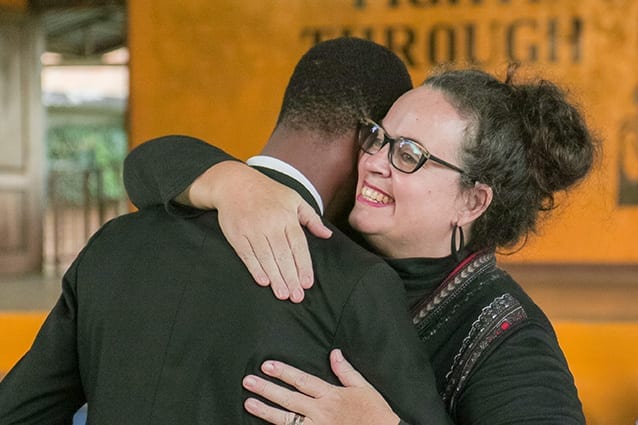 Full of heart: Sifuni, a 2016 graduate, received a leadership award from Gemma Sisia.