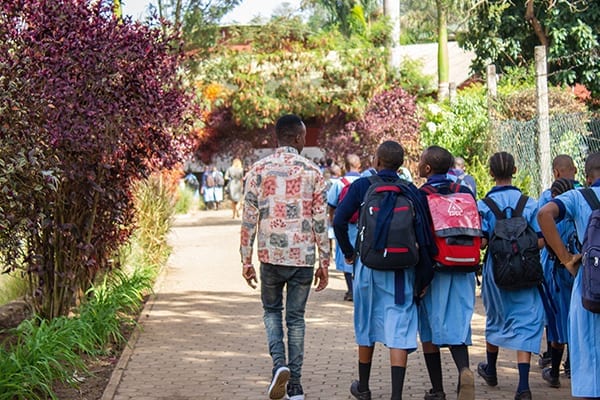 Short road home: Boarding students enjoy the short ten-minute walk back to their boarding house.