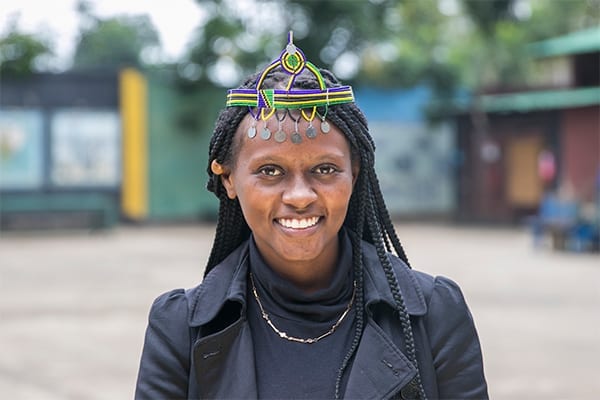 Sticking to Your Roots: Catherine wearing her Maasai crown hat she will take to Kenya to remind her of home.