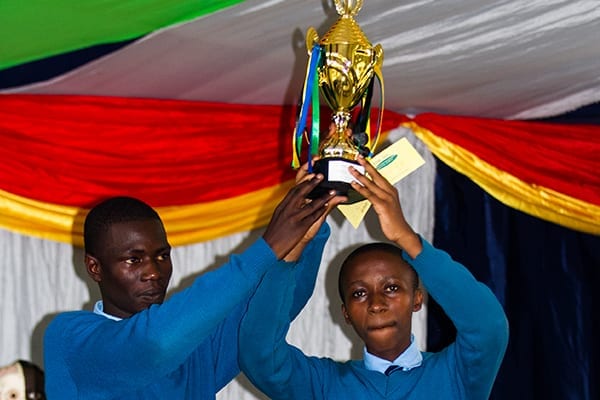 Science Day celebration: John and Stephen with their trophy.