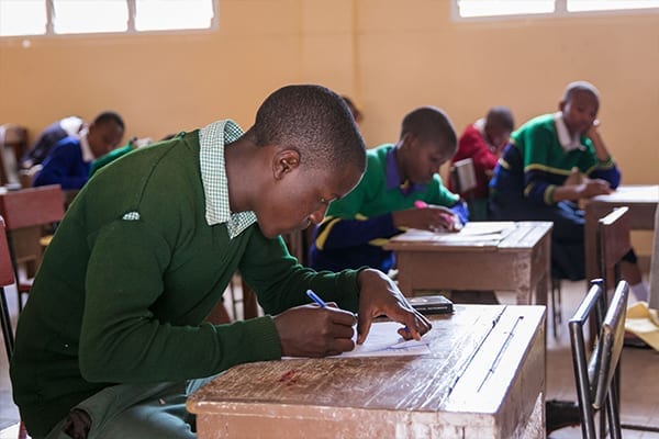 Fully focused: one government school student, midway through his first two-hour exam.