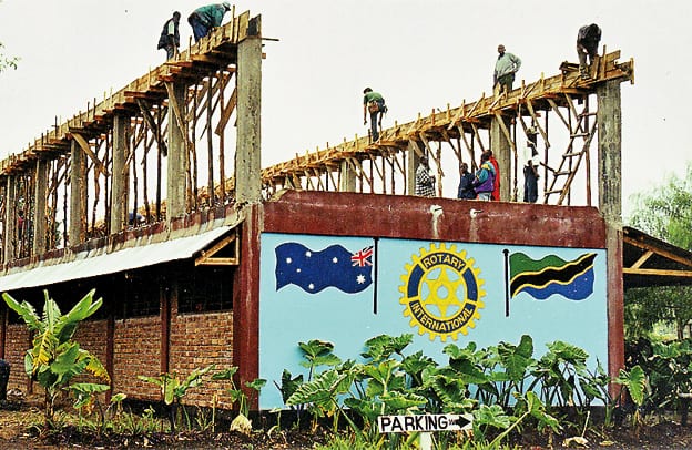 Rotary members building first classroom